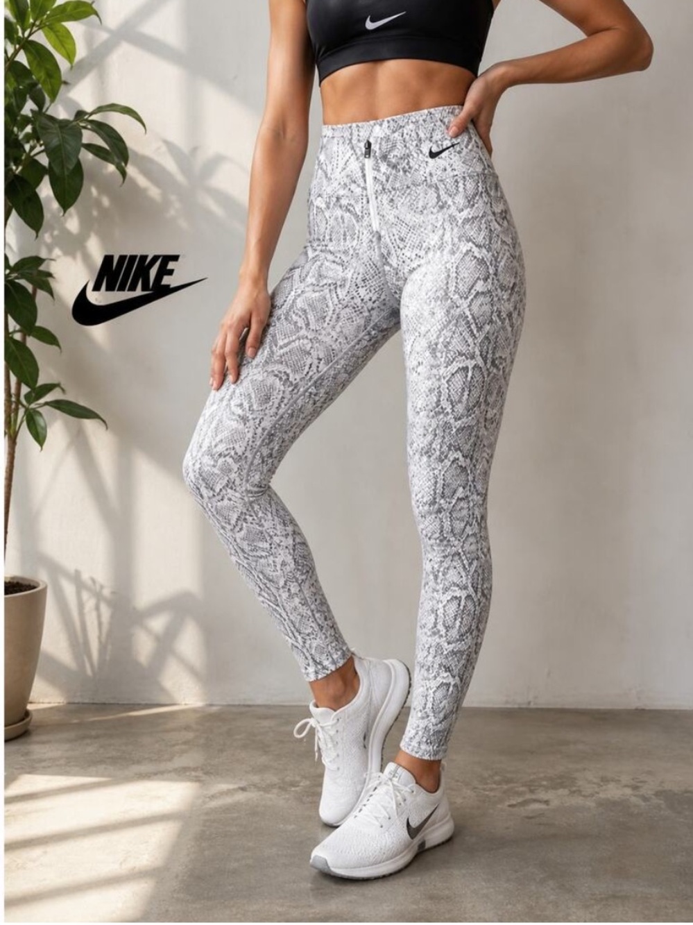 Nike Sportswear Womens Python Leggings CJ6353-100 White & Black-Size SMALL